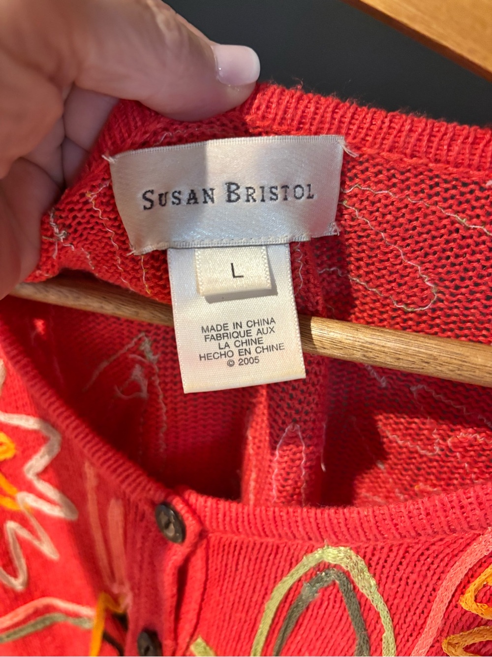 Vintage Susan Bristol Embroidered Button-Front Cardigan Sweater Geometric/Animal - Picture 2 of 6
